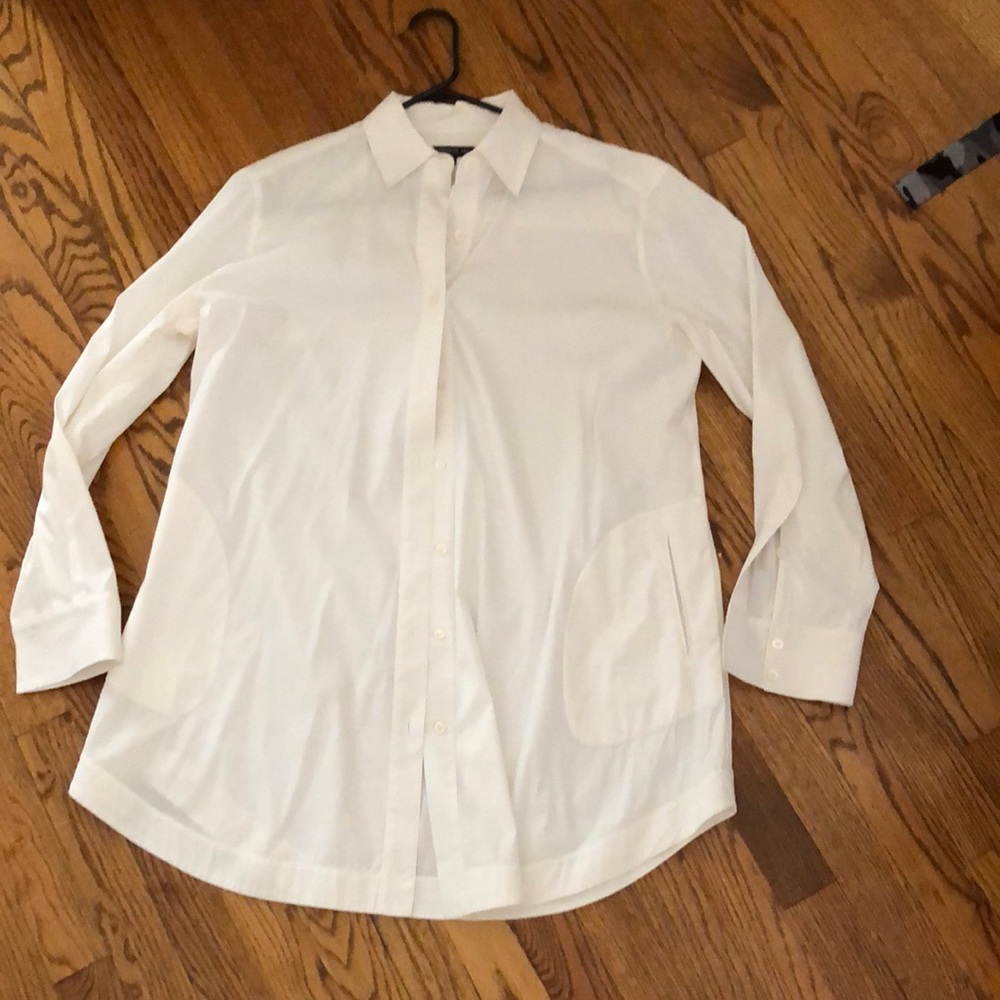 Lafayette 148 New York white button down oversized blouse side hidden pockets